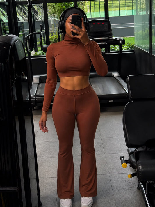 Women’s Ribbed Lounge Set – Long Sleeve Flare Leg Two-Piece